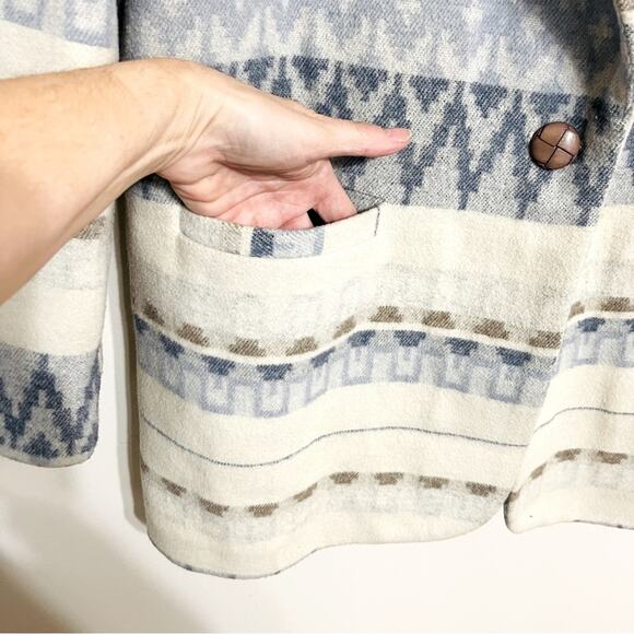 Braetan Wool Blazer Ivory Blue Aztec Size 10 - Picture 6 of 8